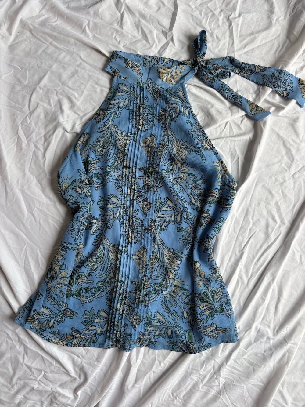 Y2K Blue Paisley floral neck tie Top - Brand Joie size M